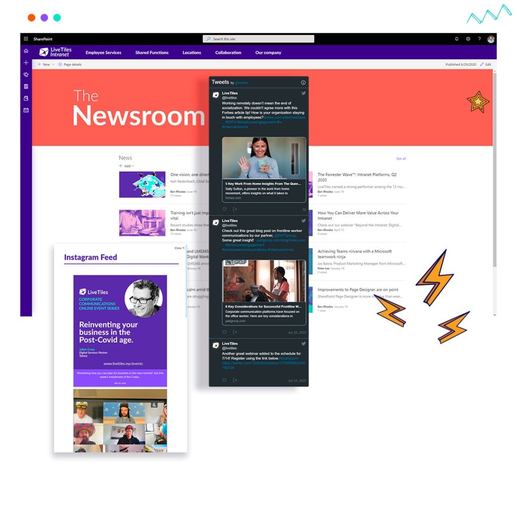 LiveTiles Enterprise Intranet News Room screen example
