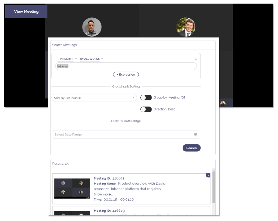 Online Meetings with LiveTiles Smart Meetings screen example