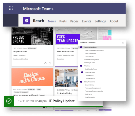 Microsoft Teams and Canva integration with LiveTiles Reach screenshot example