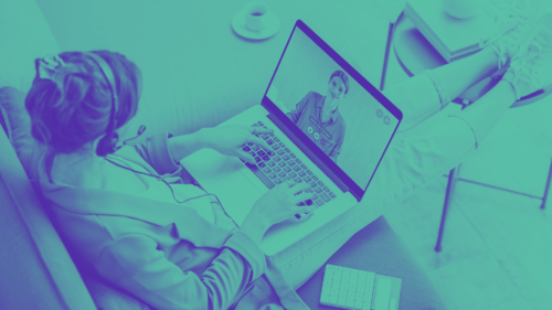 Worker on a laptop call at home