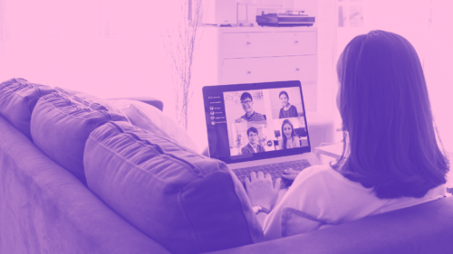 Woman working on laptop at home