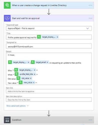 Microsoft Flow Approval working with LiveTiles Directory