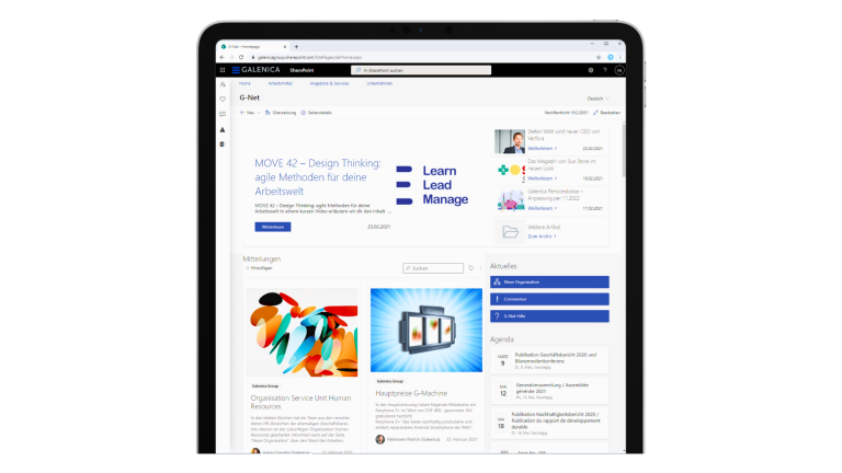 Galencia Intranet News feed on Sharepoint Intranet